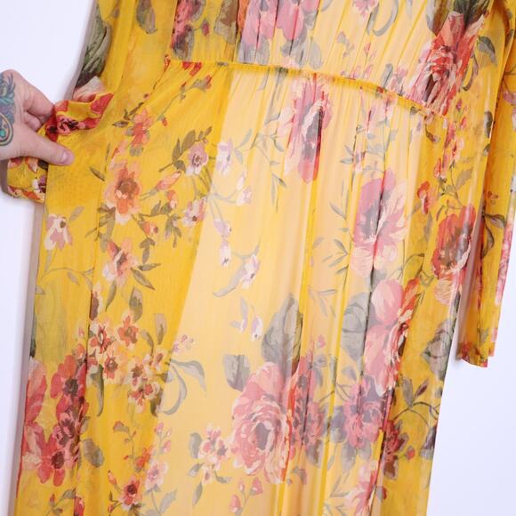 DAYTRIP Floral Print Duster Kimono Yellow Multicolor Mesh Casual Women's M - Picture 12 of 13